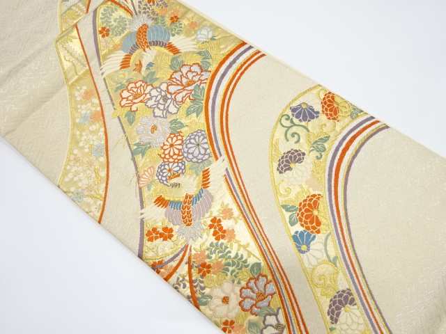 JAPANESE KIMONO / VINTAGE FUKURO OBI / SILK / WOVEN FLOWER & BIRD